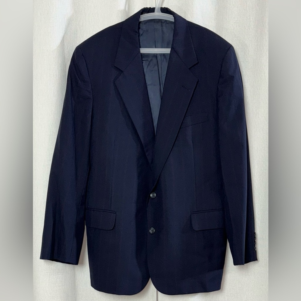 Vtg H. Freeman & Son Navy Striped Wool Blazer 44R USA Made Classic 2-Button EUC
